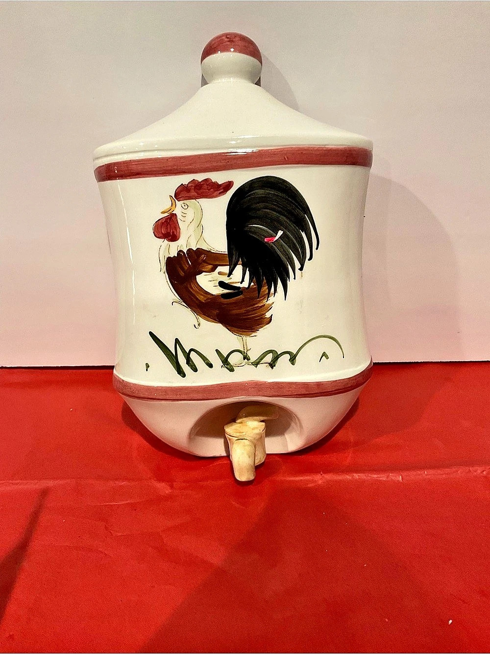 Shelf 1-Rooster Ceramic Wall-Mount in White & Red-w/spigot on bottom